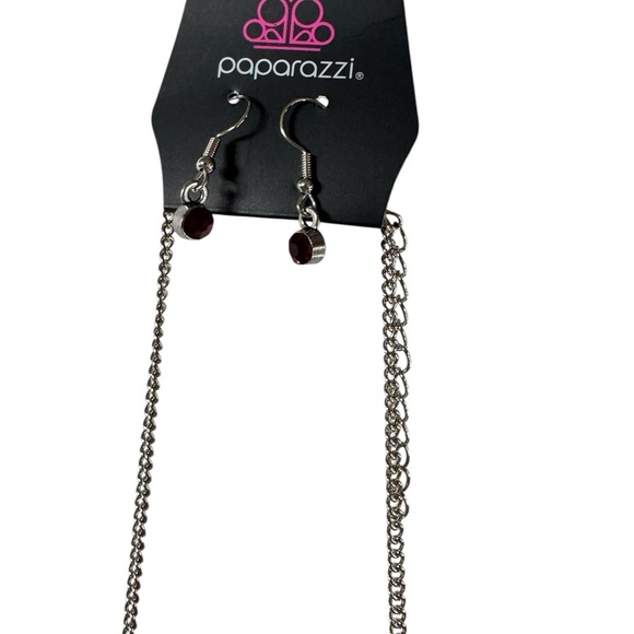 Paparazzi Red and Silver Botanical Breeze Necklace and Earrings - Picture 2 of 5